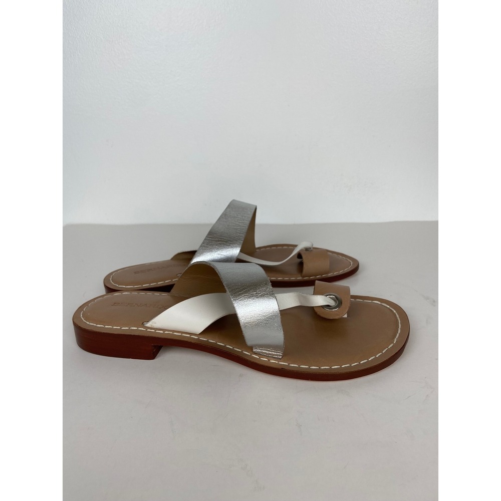 Bernardo Tia Women' Leather Sandals Size 10M Thong Toe Loop Metallic Silver Boho - Picture 4 of 10